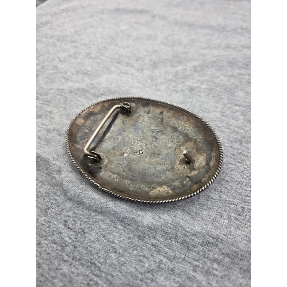 Navajo Benjamin Becenti Sterling Silver Turquoise Inlay Hummingbird Belt Buckle